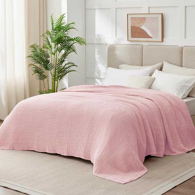 100% Cotton Muslin Blanket Queen 90" x 90", 6 Layers Breathable and Lightweight Cotton Throw Blankets for Bed, Soft Cooling Summer Gauze Blanket for Adults All Season, Orange