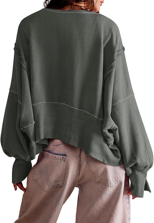 Zwurew Womens Casual Sweatshirt Cropped Shirts | Loose Fit, Tee Top, Pullover, Crop Hem, Design Trim, Daily Tops