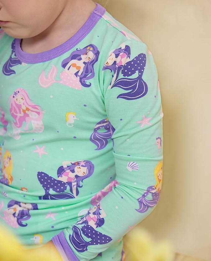 Bamboo Viscose Toddler Girls Kids Pajamas Unicorn Mermaid Pjs Long Sleeve Snug fit 12M-8Y 2pcs Soft Jammies