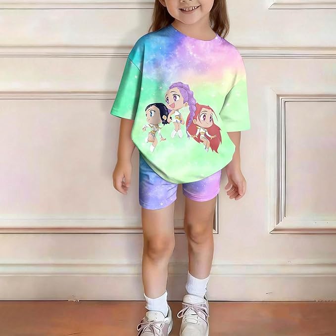 K-POP DEM0N Hunters Outfits for Girls, 2 Piece T-Shirts and Apparel Sets Birthday Gift
