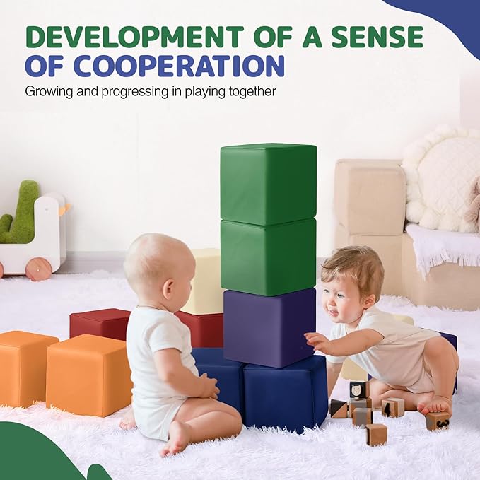 Foam Building Blocks for Kids: 12-Pieces PU Leather Colorful Foam Blocks - Building Toys for Toddler - Giant Stacking Blocks Toys - Soft Indoor Playset for Birthday Gift Preschool Learning (Classic)