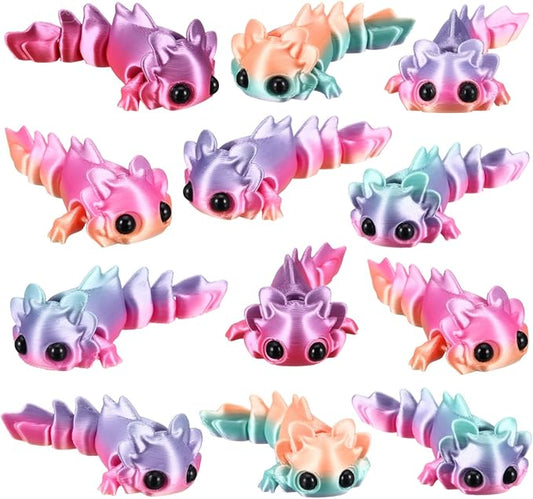Honoson 12 Pcs 3D Printed Fidget Toy 3D Printed Rainbow Axolotl Small Animal Toy Flexible Cute Articulating Pet Stress Relief Fidget Toys for Play and Display(6cm)