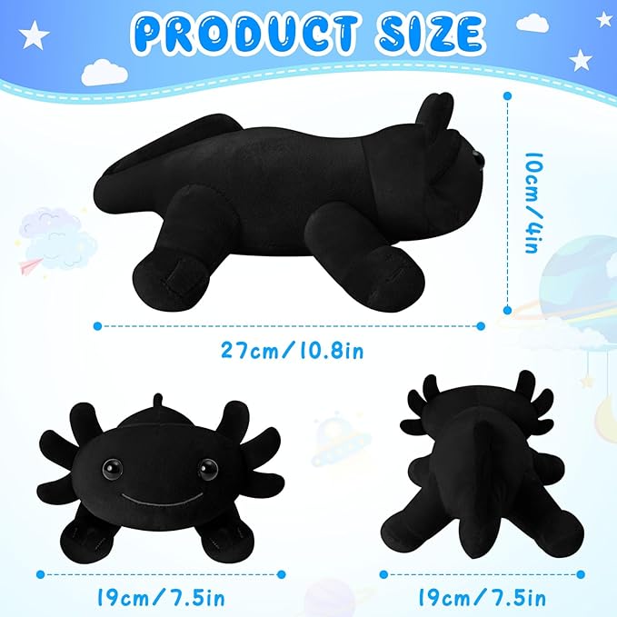 Axolotl Plush Toy,Soft Cute Axolotl Stuffed Animal Plushies,Axolotl Stuffed Animal Toy for Kids, Cute Plushies Axolotl Pillow Doll.Black