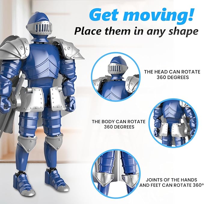 T13 Medieval Knight Action Figure, Knight Action Figures Assembly Required Knight Armor Action Figure Multi-Jointed Movable Medieval Action Figures Medieval Knight T13 Figure for Kids & Adults (Blue)