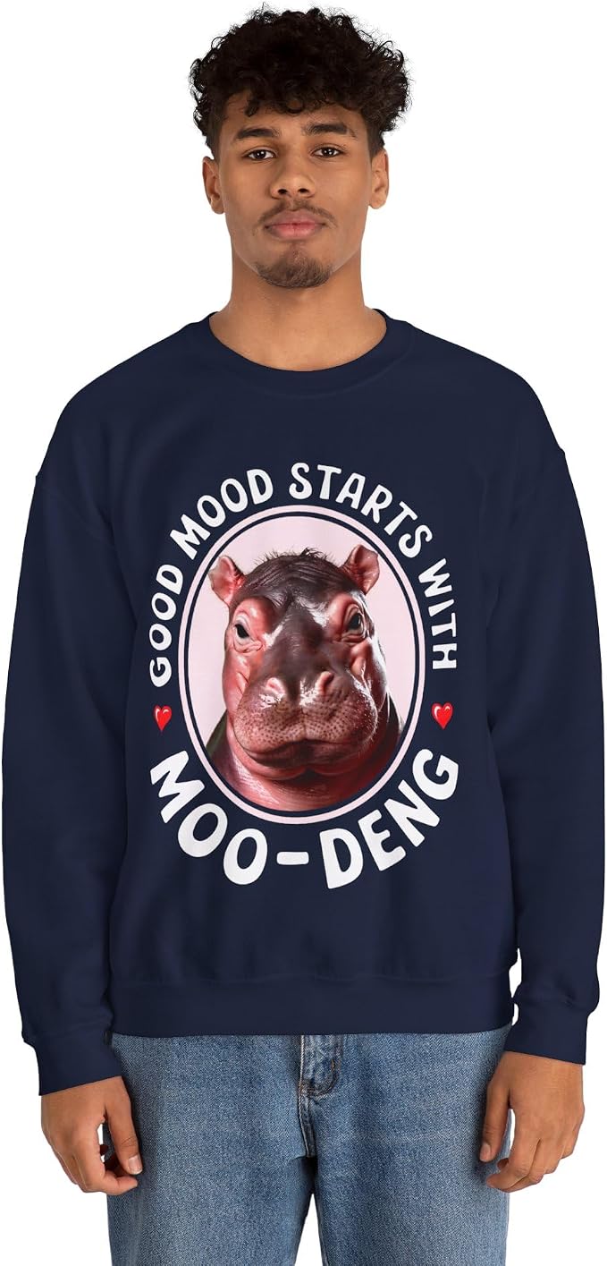 Good Mood Starts With Moo Deng Unisex Sweatshirt, Funny Moo Deng Good Mood Minimalist Men And Women Shirt