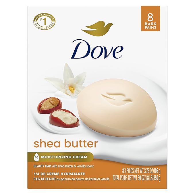 Dove Beauty Bar Soap Shea Butter,for Nourished,Radiant Skin,Enriches Skin 3.75 oz,(Pack of 72)