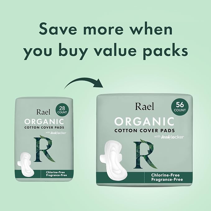 Rael Pads for Women, Organic Cotton Cover - Period Pads with Wings, Feminine Care, Sanitary Napkins, Ultimate Absorbency, Postpartum, Unscented, Ultra Thin (Extra Long Overnight, 12 Count)