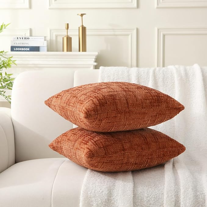 18" x 18" Decorative Throw Pillow with Inserts, Set of 2 Soft Modern Farmhouse Throw Pillows, Square Boho Pillow for Couch, Bed, Sofa Decor (Brick-red, 18" x 18"(Pack of 2))