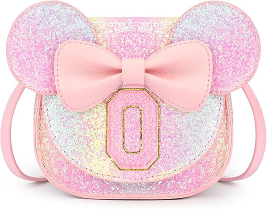 mibasies Toddler Purse Girl Gifts: Girls Birthday Gifts for 3-8 - Toys for Ages 2-4 Girls Mouse Ears Purse, Glitter Rainbow, Letter O