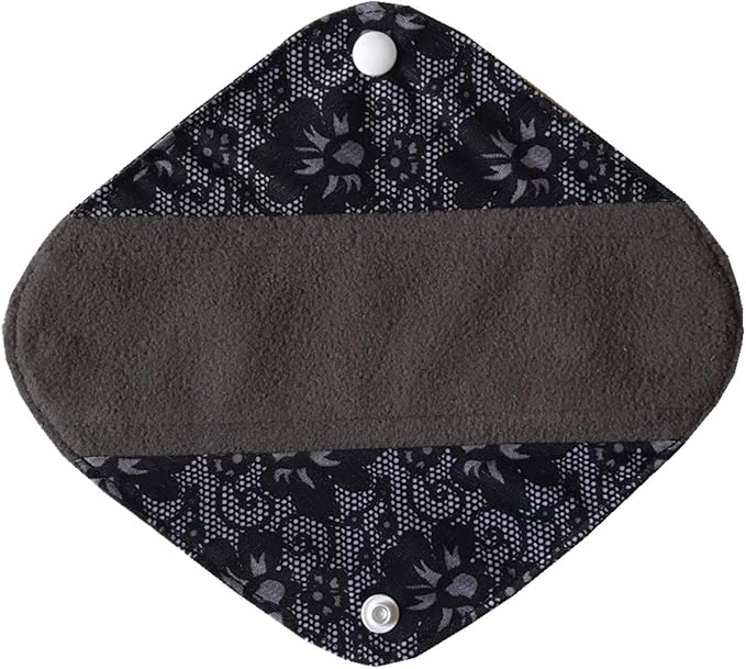 5 Pieces Charcoal Bamboo Mama Cloth/Menstrual Pads/Reusable Sanitary Pads (Black lace, Pantyliner (8 inch))
