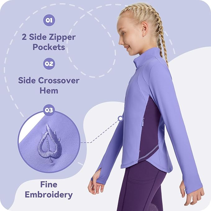 baleaf Girls Long Sleeve Shirts Fleece Jacket Fall Half Zip Pullover Kids Sweatshirts Athletic Thermal Coat