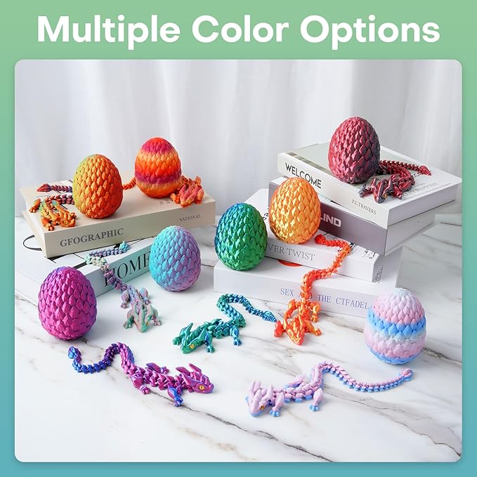 FYEFKJSA 3D Printed Dragon Eggs with Dragon Inside - 12Inch ,Articulated Fidget 3D Printed Animals, Interesting Decorative Gift, Easter Basket Essentials Stuffers (Silk Macaron)
