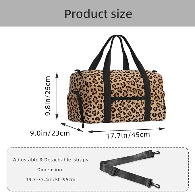 Fiokroo Sports Gym Bag Leopard Print Travel Duffel Bag For Men Women With Shoe Compartment Water Resistant Gym Bag Carry On Duffel Bag For Weekend Traveling Yoga Gym Sports