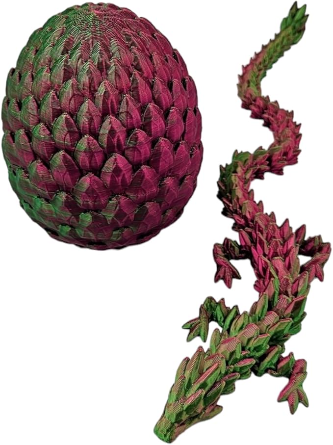 Surprise Dragon Egg Articulating Gemstone Dragon Fidget Figurine - 3D Printed Dragons Flexible ADHD, Autism, Relief Anxiety - Articulated Joints (Green/Red)