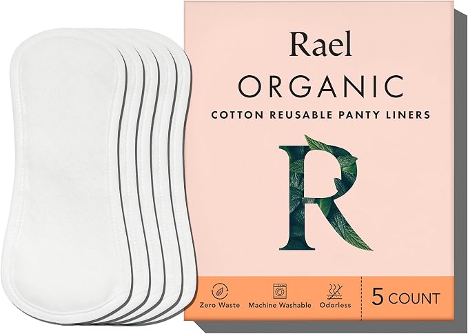 Rael Reusable Panty Liners Menstrual, Organic Cotton Cover (5 Count, White) | Cloth Pantyliner for Women, Washable, Soft and Thin, Leak-Resistant Design, Washing Machine Safe, Period Essential