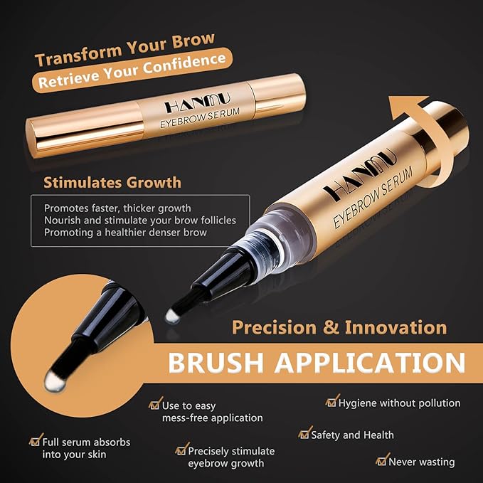 HANMU Eyebrow Growth Serum for Women & Men, Rapid Brow Enhancer, Natural Brow Growth for Thicker Fuller Longer Brows, Gentle Non-Irritating 4.5ml