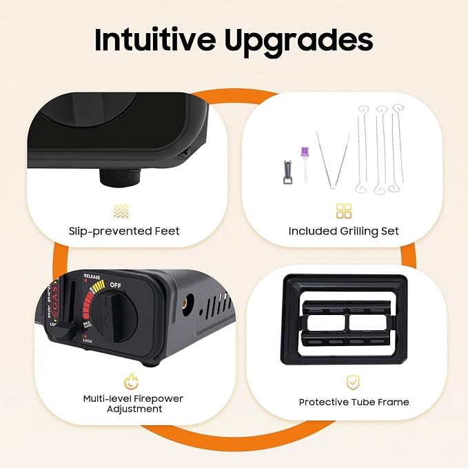 PERFERATE Portable Butane Grill - 7500 BTU Korean BBQ Grill Stove - Tabletop BBQ Camping Grills with Barbecue Kit & Carrying Case for Outdoor Camping, Party, Picnic Cooking