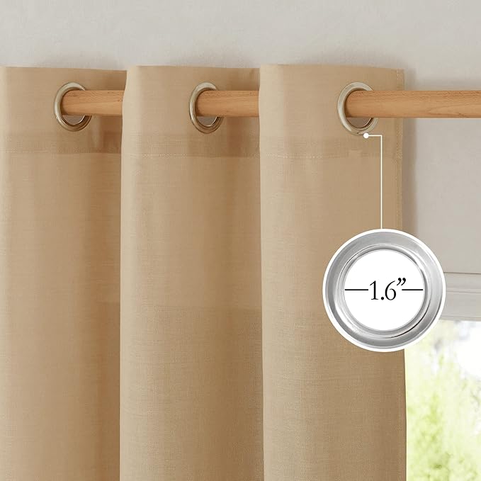 NICETOWN Semi Sheer Linen Burlap Curtains for Farmhouse, Grommet Semi Sheer Balance Privacy Added with Light Filtering Vertical Drapes for Bedroom/Living Room, W55 x L90, 2 Panels