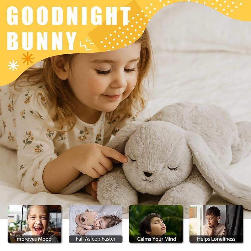 Custom Lying Bunny Plush Embroidered Name Bunny Stuffed Animal, Personalised Rabbit Sleeping Buddy for Baby Birthday Easter Gift for Girls Toddlers Newborn(55CM)