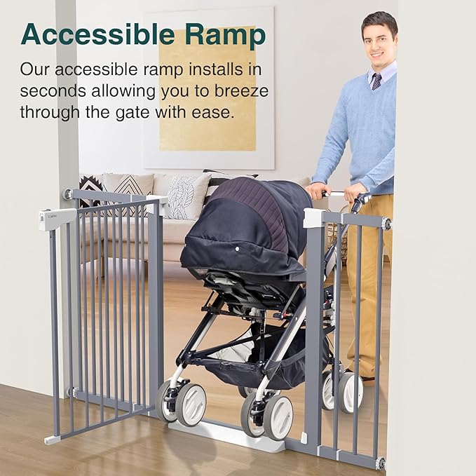 Cumbor 29.7-54.2" Wide Baby Gate for Stairs, Auto-Close Dog Gate Indoor for Doorways, No Drilling Pressure Mounted Pet Gates for Kids, Easy Walk Through Safety Gate, Gray
