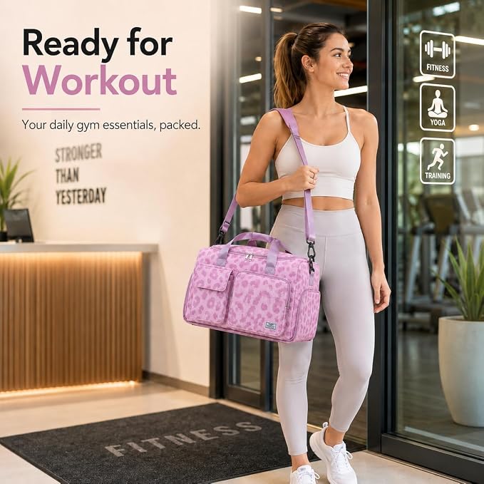 FIORETTO Women's Gym Duffle Bag with Shoes Compartment, 30L Capacity, Ideal for Travel, Gym, Sports, Duffel, Weekender