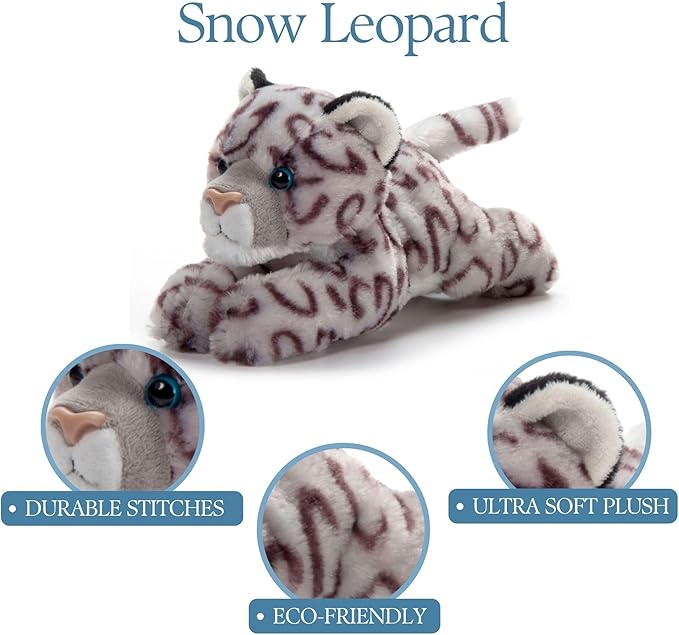 The Petting Zoo Snow Leopard Stuffed Animal Plushie, Gifts for Kids, Scoopz Wildlife Animals, Leopard Plush Toy, 8 inches