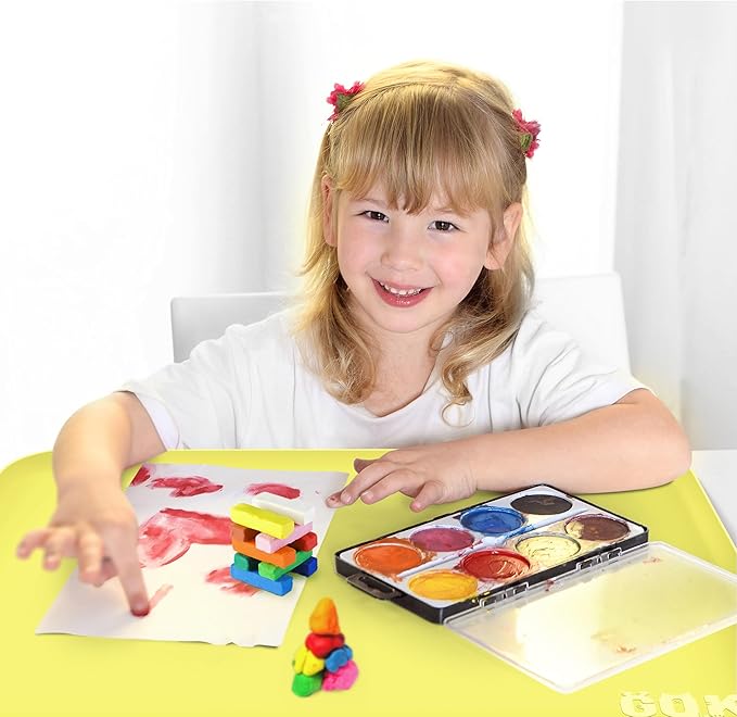 Silicone Art Mat for Crafts, 24" x 16" Painting Mat for Kids with Raised Sides to Stay Tidy, Paint Craft Mats for Clay, Resin, Slime, Jewelry-Making & Crafts Creation (Yellow)