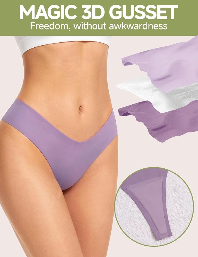 Seamless Thongs for Women No Show G-String Thong Breathable Cotton Panty Liners Underwear for Yoga Workout Gym