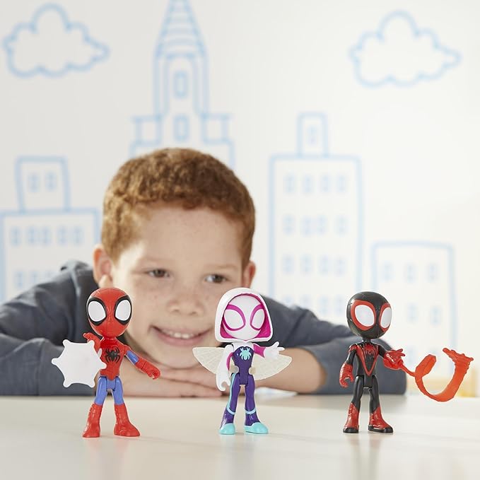 Spidey and his Amazing Friends 3-Pack, 4-Inch Scale Marvel Action Figures, Includes 3 Figures and 3 Accessories, Spider-Man, Ghost-Spider & Miles Morales (Amazon Exclusive)