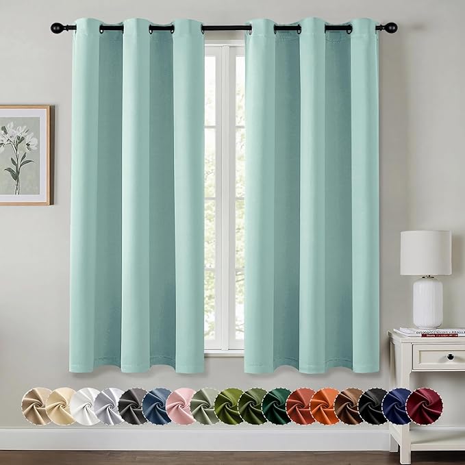 MIULEE Blackout Curtains for Bedroom 2 Panels 40 x 45 Inch Long Aqua | Thermal Insulated, Living Room Darkening Grommet Drapes, Noise Reducing, Light Blocking Window Treatments