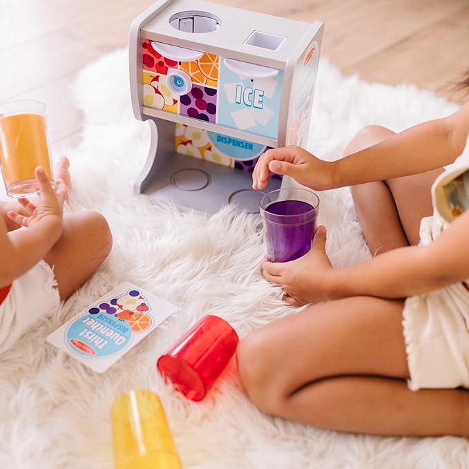 Melissa & Doug Thirst Quencher Wooden Drink Dispenser with Juice Inserts, Ice Cubes & Play Kitchen Accessories, Preschool Learning Toys for Girls & Boys 3+ - FSC Certified