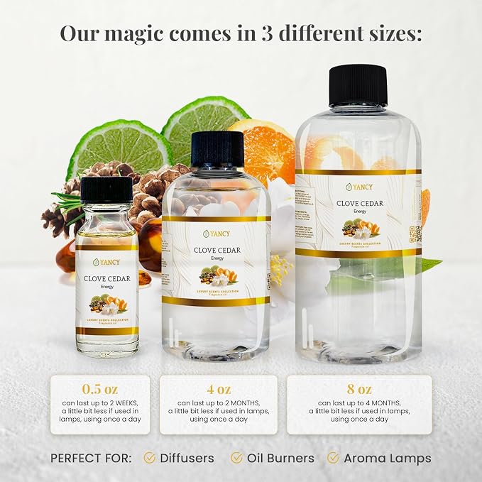 YANCY Clove Cedar Luxury Collection Fragrance Oil (1/2 oz), Earthy Clove and Cedarwood Aroma, Versatile Scent for Diffusers, Oil Burners & Aroma Lamps, Grounding Fragrance for Cozy Vibes