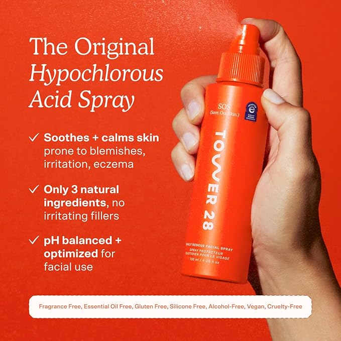 Tower 28 SOS Daily Rescue Facial Spray - Hypochlorous Acid Spray to Help Reduce Redness, Calm Irritation + Alleviate Flare-Ups - Purifying Face Toner Duo - Full + Travel Size Skin Care Spray (2 Count)