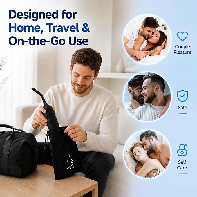 Anal Douche for Men Women, Portable Enema Cleansing Kit with 7 Spray Holes, Flexible Tube & Non-Slip Textured Bottle with Travel Storage Bag for Colon Cleansing & Daily Hygiene