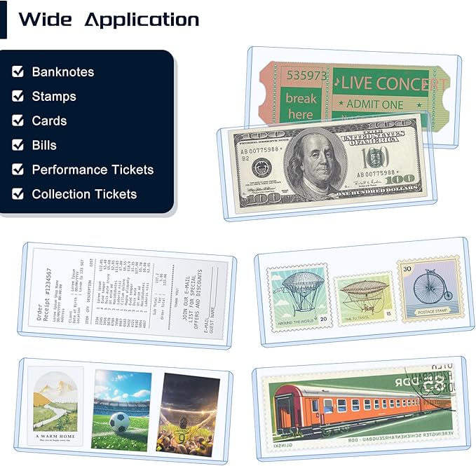 15 Pack Hard Plastic Clear Money Holders Dollar Bill Holders Money Top-Load Sleeves 6.85 × 2.91 Inches Currency Holder for Bills, Collectors