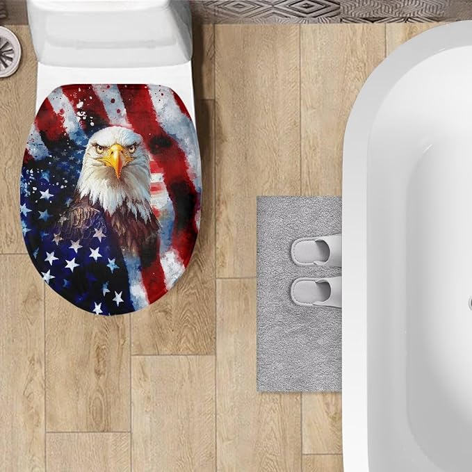 American Flag Eagle Santa Claus Toilet Seat Cover for Bathroom 4th of July Toilet Seat Cushion Cover with Elastic Bottom Universal Toilet Tank Cover Replacement Breathable Seat Covers