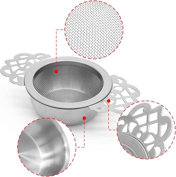 Bonsicoky 4 Pack Tea Strainer Bowl, Stainless Steel Loose Leaf Tea Filter for 2.5-4 Inch Cup Mouth, Silver