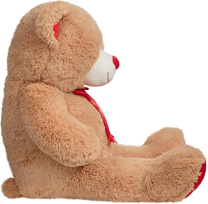 Big Teddy Bear Stuffed Animal Giant Teddy Bear Plush with Red Ribbon Bow Plush Toy Gift for Girlfriend Birde 36 inch Tan