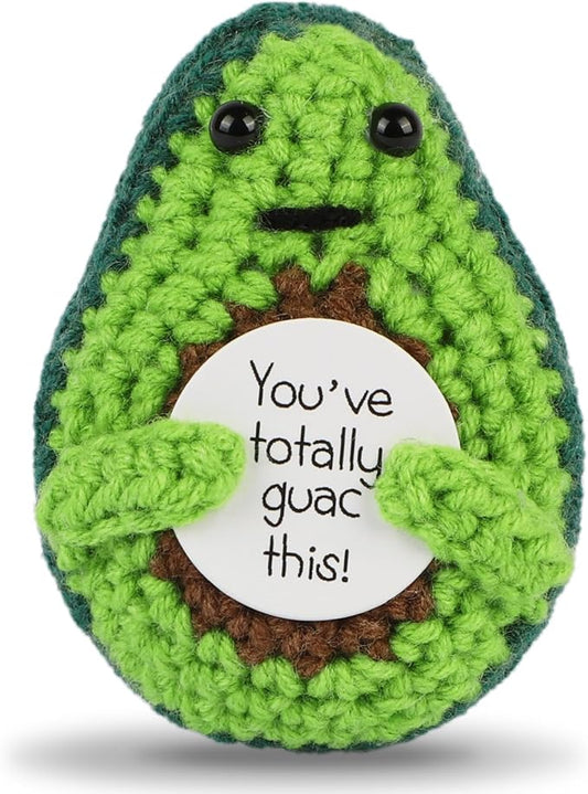 Hoedia Handmade Emotional Pickle Gift, Cucumber Crochet Doll Inspirational Gifts with Cards, Cute Knitted Funny Support Pickle Avocado Friend Birthday (Positive Avocado)