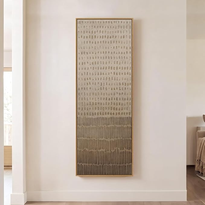 Large Framed Neutral Wabi Sabi Abstract Wall Art, Long Vertical 60x20 In | Beige brown modern organic picture, Canvas prints, Wood frame, Minimalist artwork, Wall decor for hallway living room bedroom