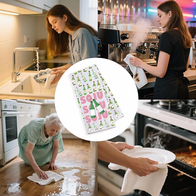 Korean Soju Drink Inspire Kitchen Towel Beer Lover Gift Alcohol Drink Gift Korean Street Food Dish Towel (Soju-KT)
