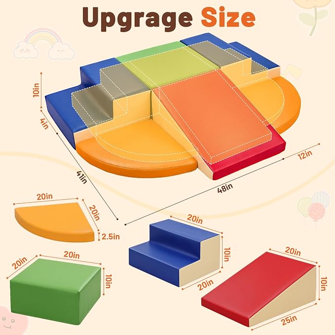TODIBY 6-Piece Soft PU Leather Toddlers Climbing Toys (XL Size), Baby Foam Climbing Blocks, Extra Large Foam Play Gym Climber Structures for Toddler 3, Indoor Climb and Crawl Activity Play Set