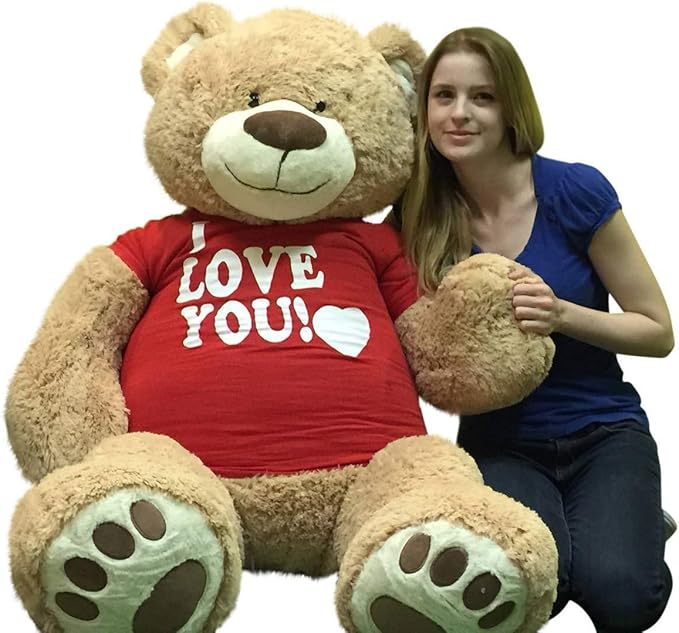 Big Plush Giant Teddy Bear with I Love You T-Shirt - Huge 5-Foot Plush Teddybear - Stuffed Animal - Loving Gift - OSO de Peluche - Cute Oversized Plushie - Jumbo Bear to Show You Care