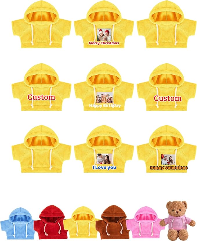 9 Pcs Custom Clothes for Teddy Bears with Name Photo, Personalized Stuffed Animal Clothing Fit 8-16 inch Stuffed Bears Sweater, Personalized Doll Clothes Make Your Own Plush Doll Shirt