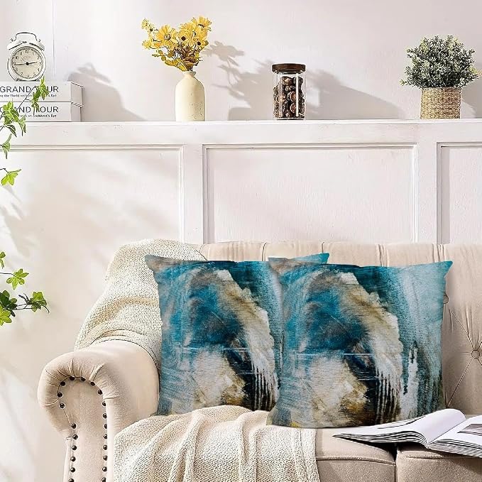 Throw Pillow Covers for Couch, 22x22 Inch, 2 Pack, Black Teal | Decorative Throw Pillow Covers Cushion Covers for Couch Bedroom Sofa Living Room