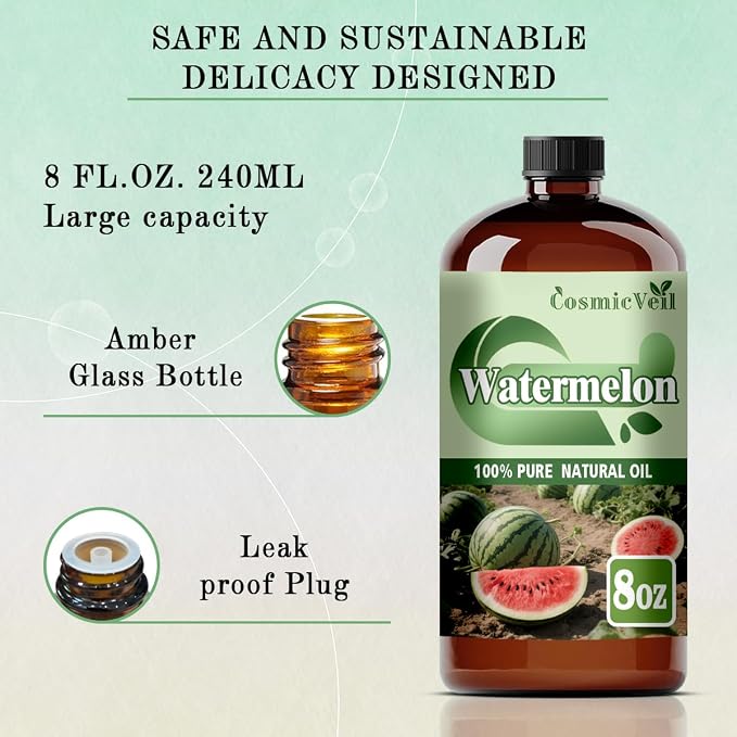 Watermelon Essential Oil Watermelon Oil for Aroma Diffuser,Humidifier,Home Fragrance,Cleaning,Body Care,Massage,Yoga,DIY Candle,DIY Soap CosmicVeil（Watermelon，8 Fl Oz (Pack of 1)）