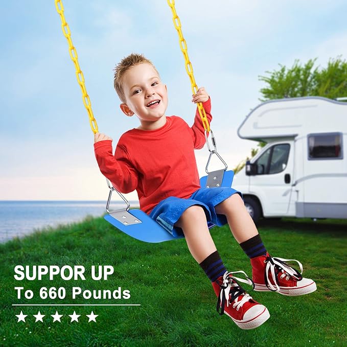 AGPTEK 2 Packs Swing Sets, Seat with 66 Inch Anti-Rust Chains Thermoplastic Coated, Support 250lb, Cushion Accessories Replacement with Snap Hooks for Outdoors, Playground, Jungle Gym (Blue)