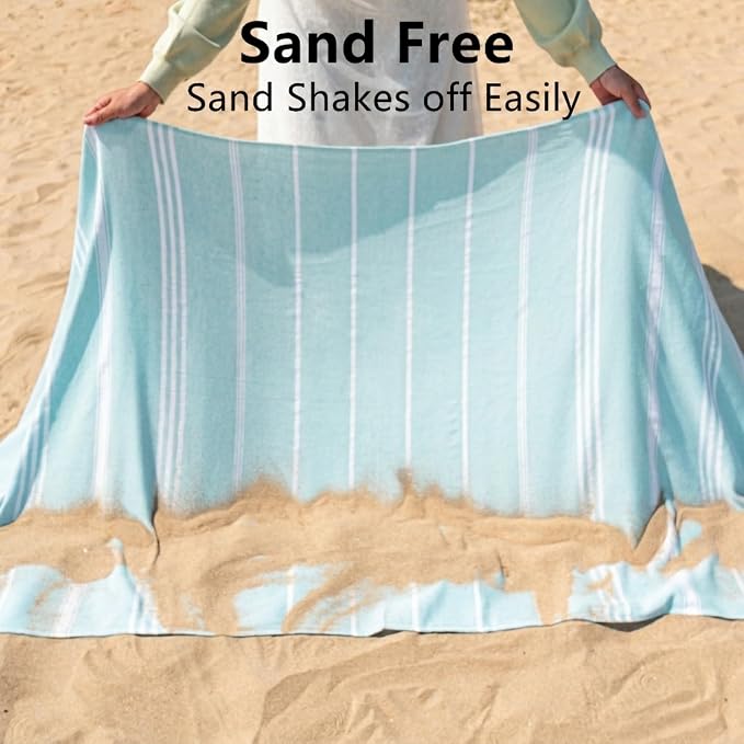 Aegero Turkish Beach Towel, 36"x71" Quick Dry Sand Free Oversized Bath Pool Swim Towel, Lightweight Travel Turkish Towels Vacation Essentials, Aqua