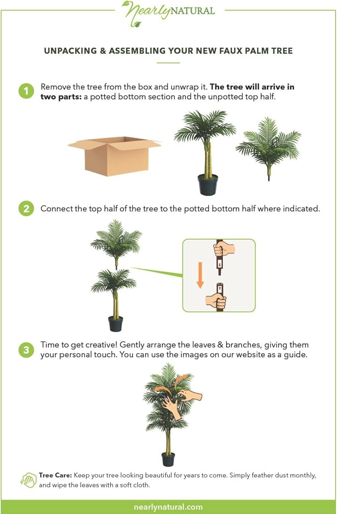 Nearly Natural 5 ft Artificial Golden Cane Palm Tree with Nursery Pot | Double-Stalk Faux Tropical Plant, Indoor Living Room Decor, Easy-Setup, Low-Maintenance