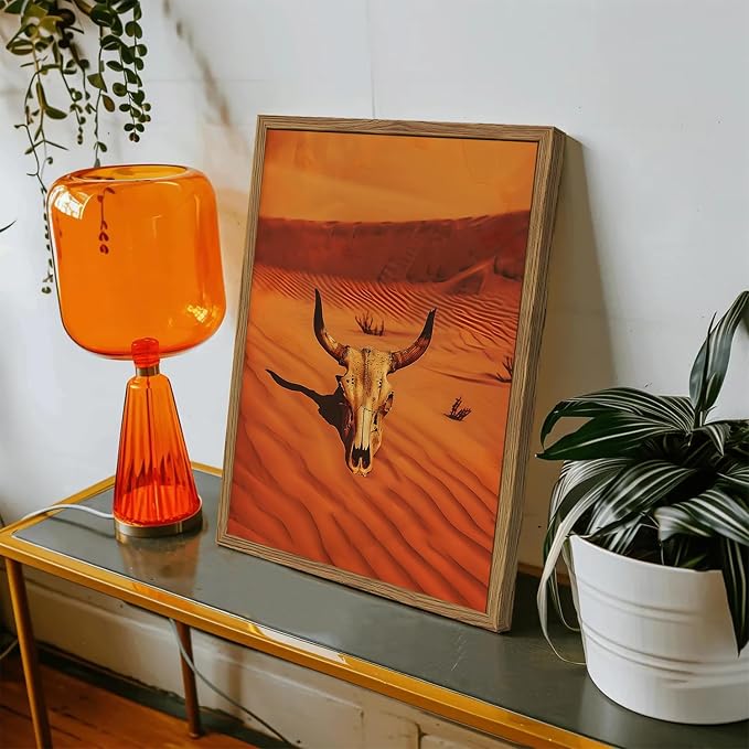 Framed Western Cowboy Canvas Wall Art Set of 3, Vintage Desert Cactus Pictures Wall Decor, Longhorn Bull Skull Paintings Prints Southwestern Home Decor for Living Room Bedroom 12x16 inch